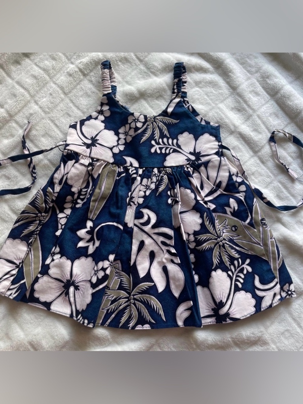 Vintage baby cotton dress navy Made in Hawaii USA size 6 months surf